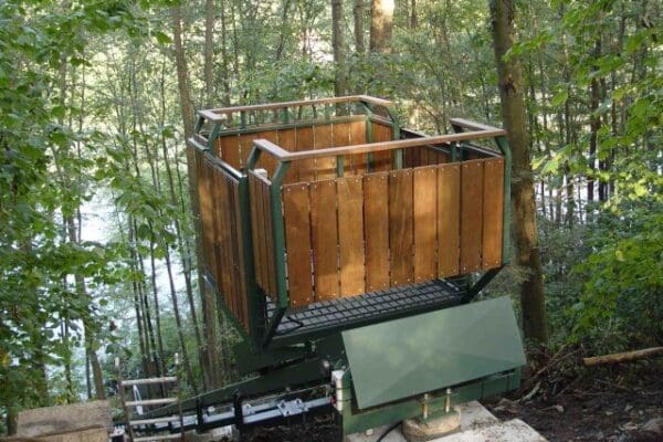 Hillside Elevator Lift With Custom Wood Paneling On Car