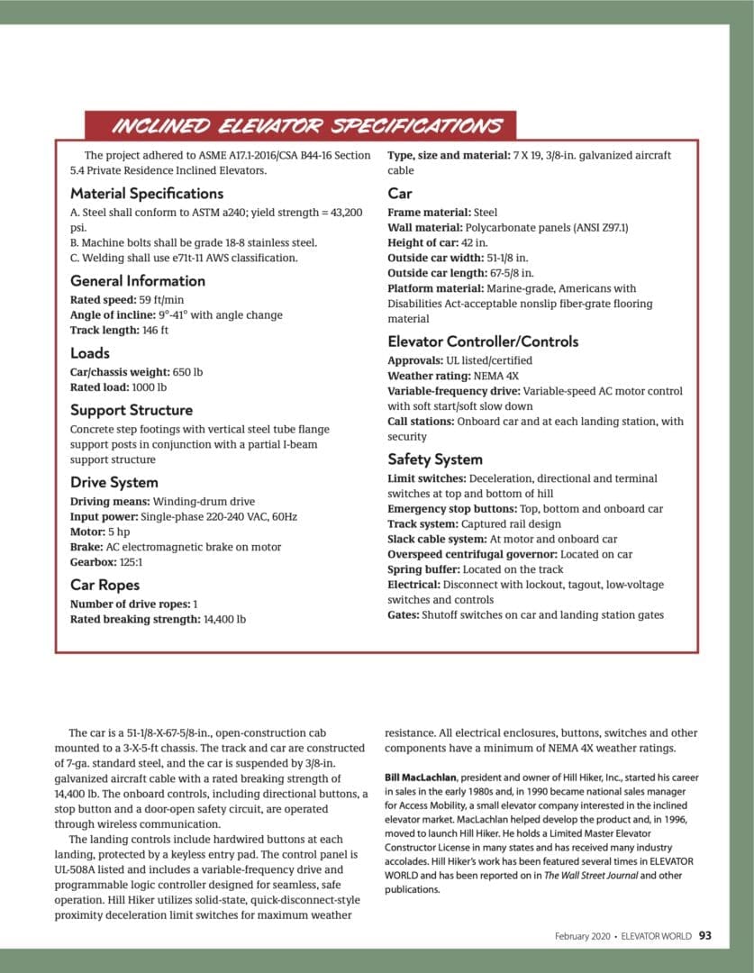 Rising To The Challenge Elevator World magazine article featuring Hill Hiker page 4